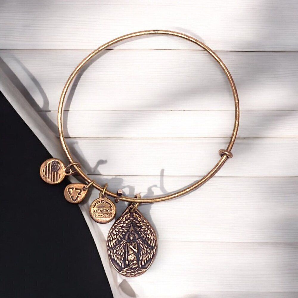 Alex & Ani Guardian Of Peace Charm Bangle Bracelet Gold Finish Expandable